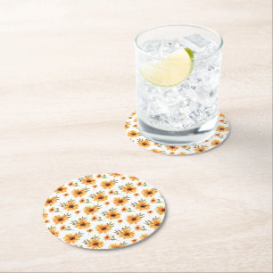 Posavasos Redondo De Papel Comedor de girasol botánico amarillo