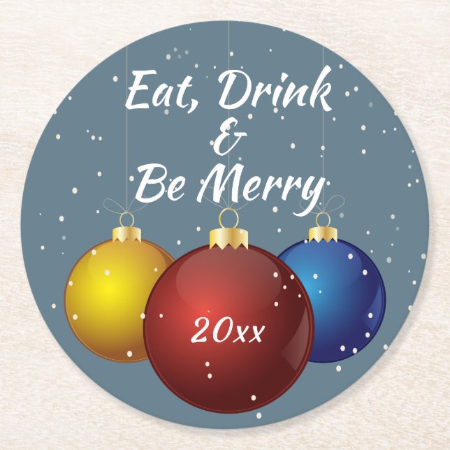 Posavasos Redondo De Papel Comer, beber y ser moro, adornos navideños, (Anverso)