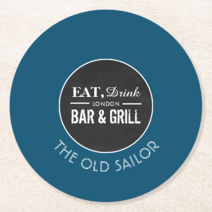 Posavasos Redondo De Papel Comida, Bebé Bar & Grill Logo, Pub/Cervecería