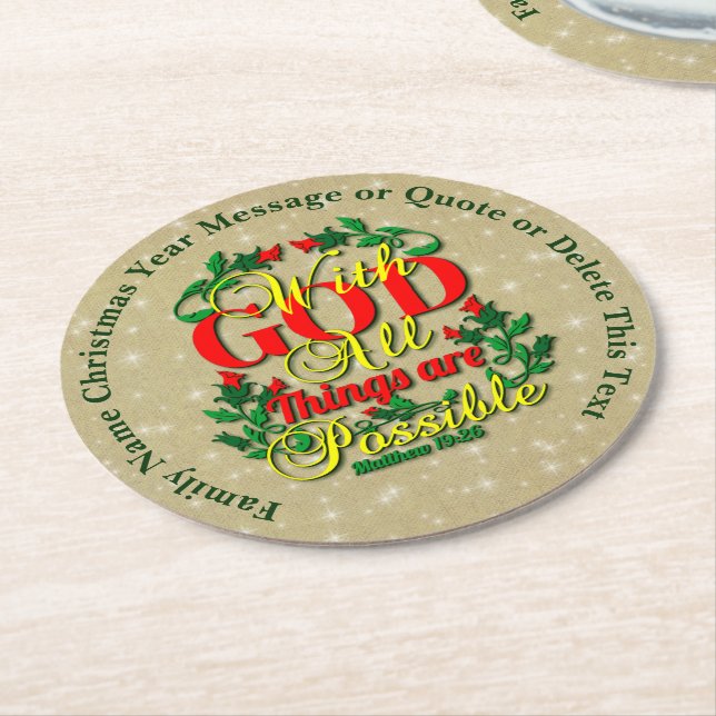 Posavasos Redondo De Papel Con Dios Todas Las Cosas Posible Cita Biblia (En perspectiva)