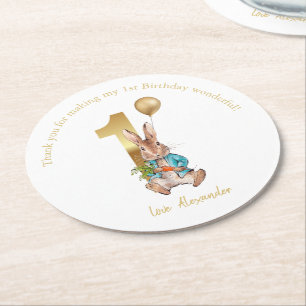 Posavasos Redondo De Papel Conejo clásico de cumpleaños