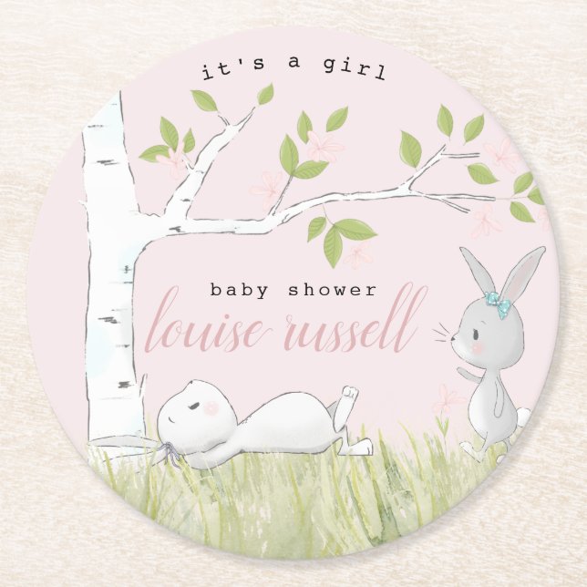 Posavasos Redondo De Papel conejo de bebés ducha de bebé (Anverso)