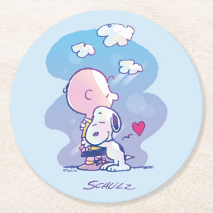 Posavasos Redondo De Papel Confort y seguridad   Charlie y Snoopy Hug