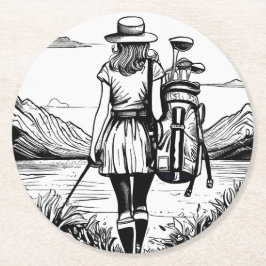 Posavasos Redondo De Papel Conjunto de 6 tiras de papel de golfer para mujere