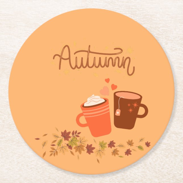 Posavasos Redondo De Papel Conjunto de la montaña rusa redondeada de otoño (Anverso)