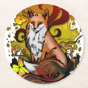Posavasos Redondo De Papel Conjunto de Montaña Rusa Fox Woodland en estética