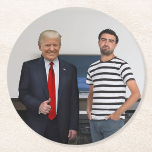 Posavasos Redondo De Papel Conoció al presidente Donald Trump Agregar la fo