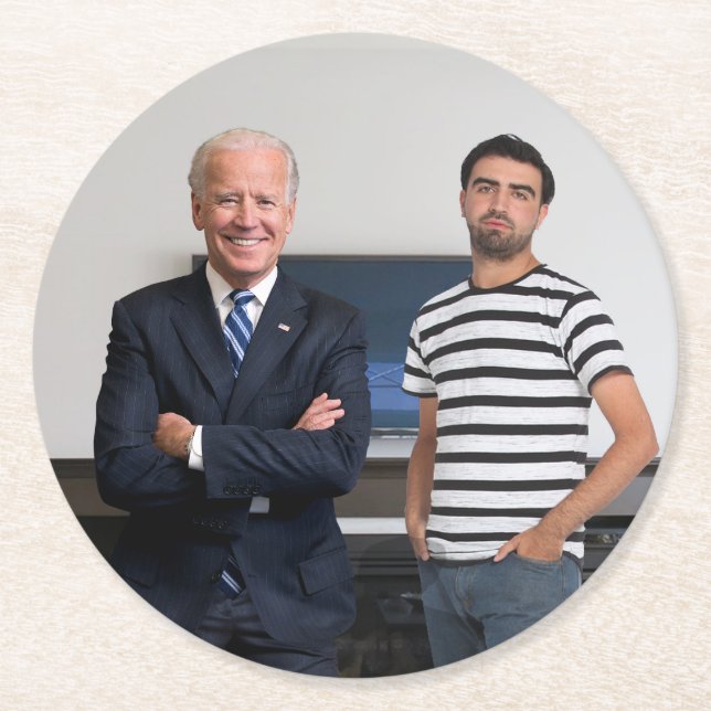 Posavasos Redondo De Papel Conoció al Presidente Joe Biden | Añadir la foto (Anverso)