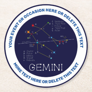 Posavasos Redondo De Papel Constelación de Zodiac Gemini