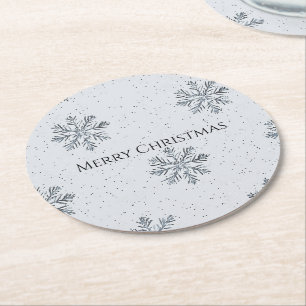 Posavasos Redondo De Papel Copia de Navidad de copos de nieve de invierno gri
