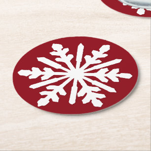 Posavasos Redondo De Papel Copo de nieve blanco