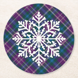 Posavasos Redondo De Papel Copo de nieve morado, azul y verde