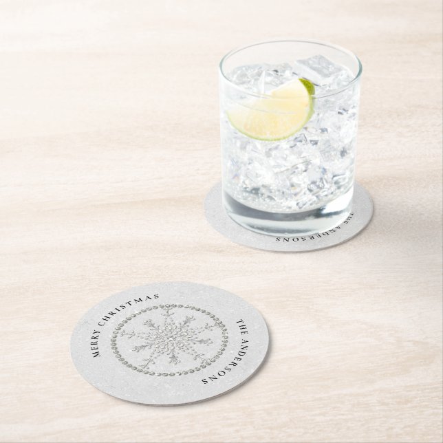 Posavasos Redondo De Papel Copos de nieve paralizan Moda de Navidades blancos (In situ)