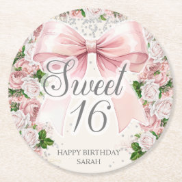 Posavasos Redondo De Papel Coquette Bow Floral Vintage Sweet 16