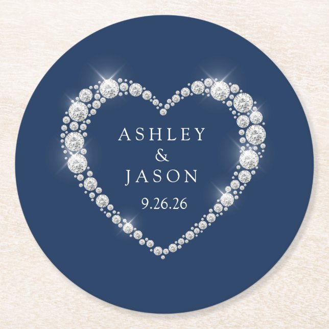 Posavasos Redondo De Papel Corazón de Boda (Anverso)