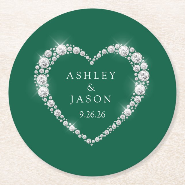 Posavasos Redondo De Papel Corazón de Boda (Anverso)