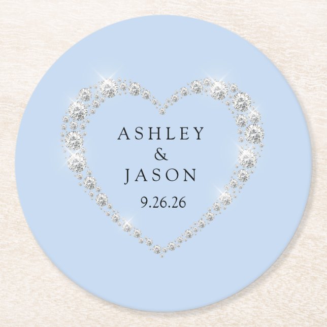 Posavasos Redondo De Papel Corazón de Boda (Anverso)