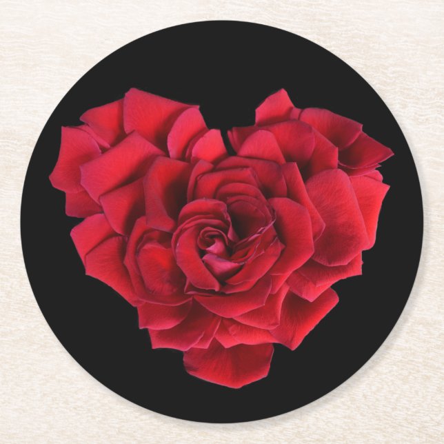 Posavasos Redondo De Papel Corazón del rosa rojo (Anverso)
