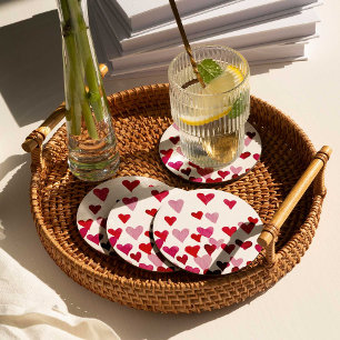 Posavasos Redondo De Papel Corazones acuarelas del Día de San Valentín - rosa