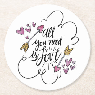 Posavasos Redondo De Papel Corazones de Cita de Amor Flechas Fiesta de Boda M