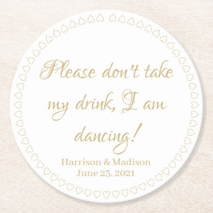 Posavasos Redondo De Papel Corazones elegantes personalizado nombres de texto