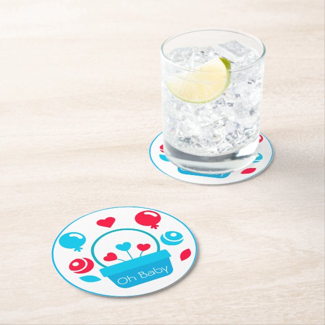 Posavasos Redondo De Papel Corazones, globos y cesta del corazón (In situ)