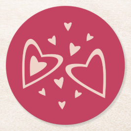 Posavasos Redondo De Papel Corazones nucleares - imagen magenta roja.