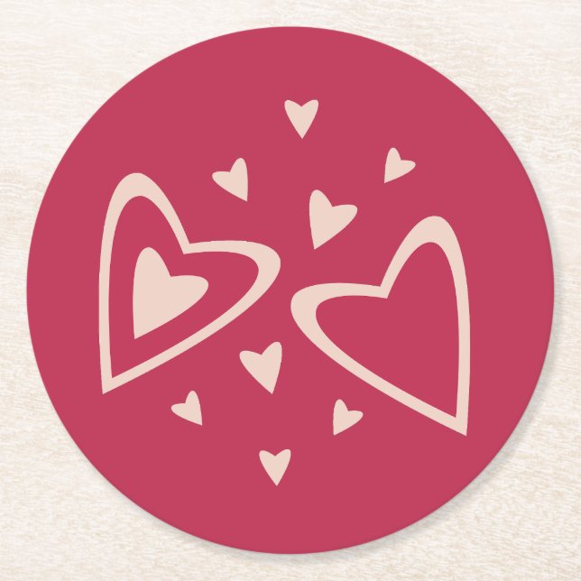 Posavasos Redondo De Papel Corazones Nucleares - rojo magenta - imagen.     (Anverso)