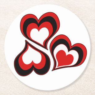 Posavasos Redondo De Papel Corazones, rojo, negro, blanco, El día de San Vale
