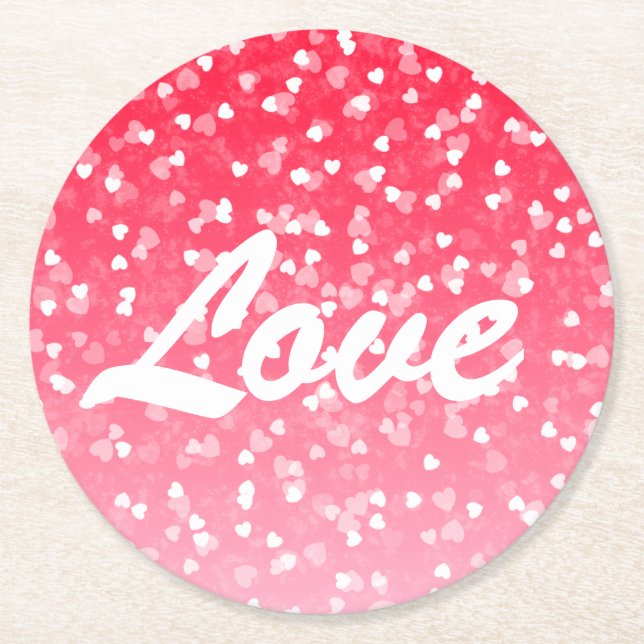 Posavasos Redondo De Papel Corazones y amor de San Valentín (Anverso)