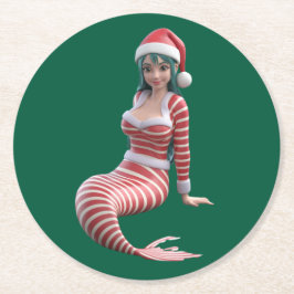Posavasos Redondo De Papel Corcho festivo de sirena de Navidad