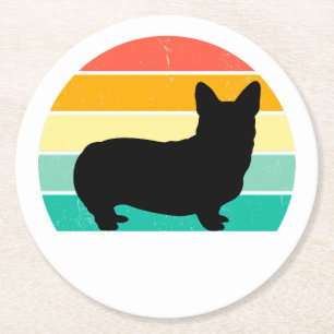 Posavasos Redondo De Papel Corgi retro Sunset
