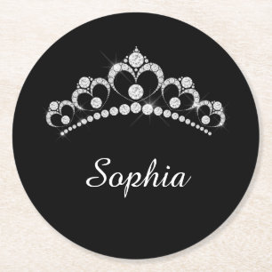 Posavasos Redondo De Papel Corona de Diamante Blanco, Nombre de Script DIY, N