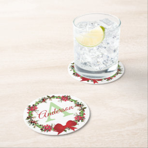 Posavasos Redondo De Papel Corona de Navidad personalizada