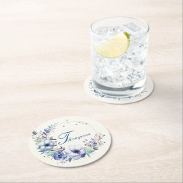 Posavasos Redondo De Papel Corona floral azul