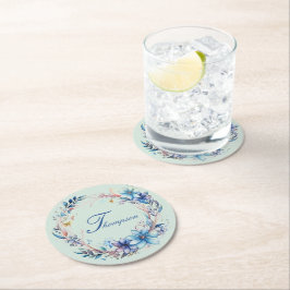 Posavasos Redondo De Papel Corona floral azul