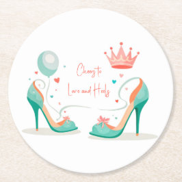 Posavasos Redondo De Papel Corona y tacones altos - Glamoroso tema Rosa y Mon