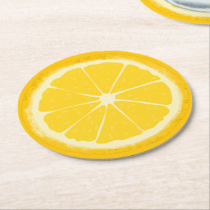 Posavasos Redondo De Papel Correa de cítricos de limón amarillo