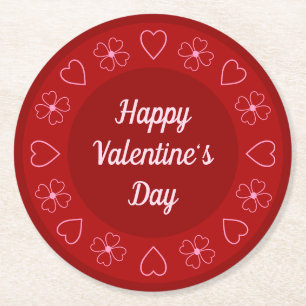Posavasos Redondo De Papel Cortos felices corazones y flores de San Valentín 