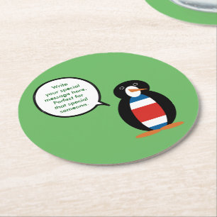 Posavasos Redondo De Papel Costa Rica Hablando Sra. Pingüino Personalizado