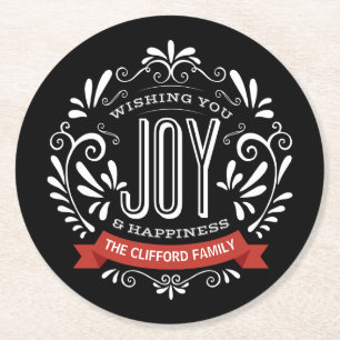 POSAVASOS REDONDO DE PAPEL COSTAS PERSONALIZADAS DEL HOLIDAY JOY CHALKBOARD