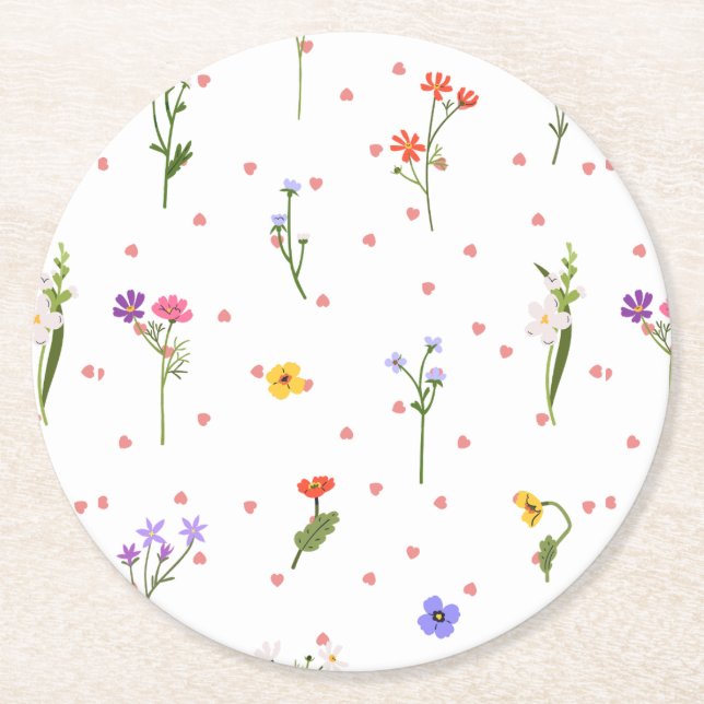 Posavasos Redondo De Papel Costura redonda de flores (Anverso)