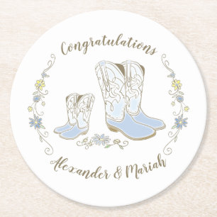 Posavasos Redondo De Papel Cowboy Baby Shower Country Western Blue Boy