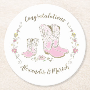 Posavasos Redondo De Papel Cowgirl Country Western Theme Pink Baby Shower