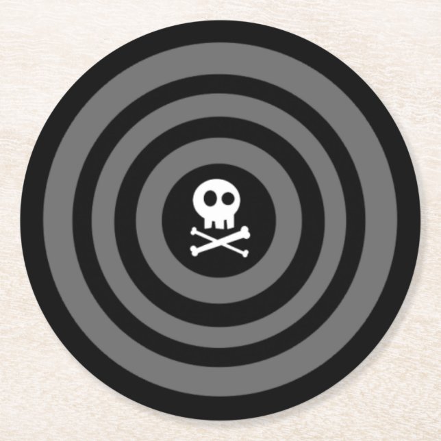 Posavasos Redondo De Papel Cráneo y huesos cruzados (Anverso)