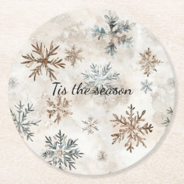 Posavasos Redondo De Papel Cream Blue Brown Snowflakes Christmas