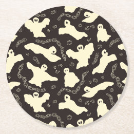 Posavasos Redondo De Papel Creamy Ghosts - Patrón de Halloween.