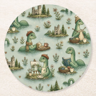 Posavasos Redondo De Papel Criptídeos Acogedores Nessie Monstruo del Lago Nes
