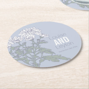 Posavasos Redondo De Papel Crisantemo flor blanca arte copos de papel gris