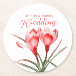 Posavasos Redondo De Papel Crocus acuarela arte naranja boda gallos